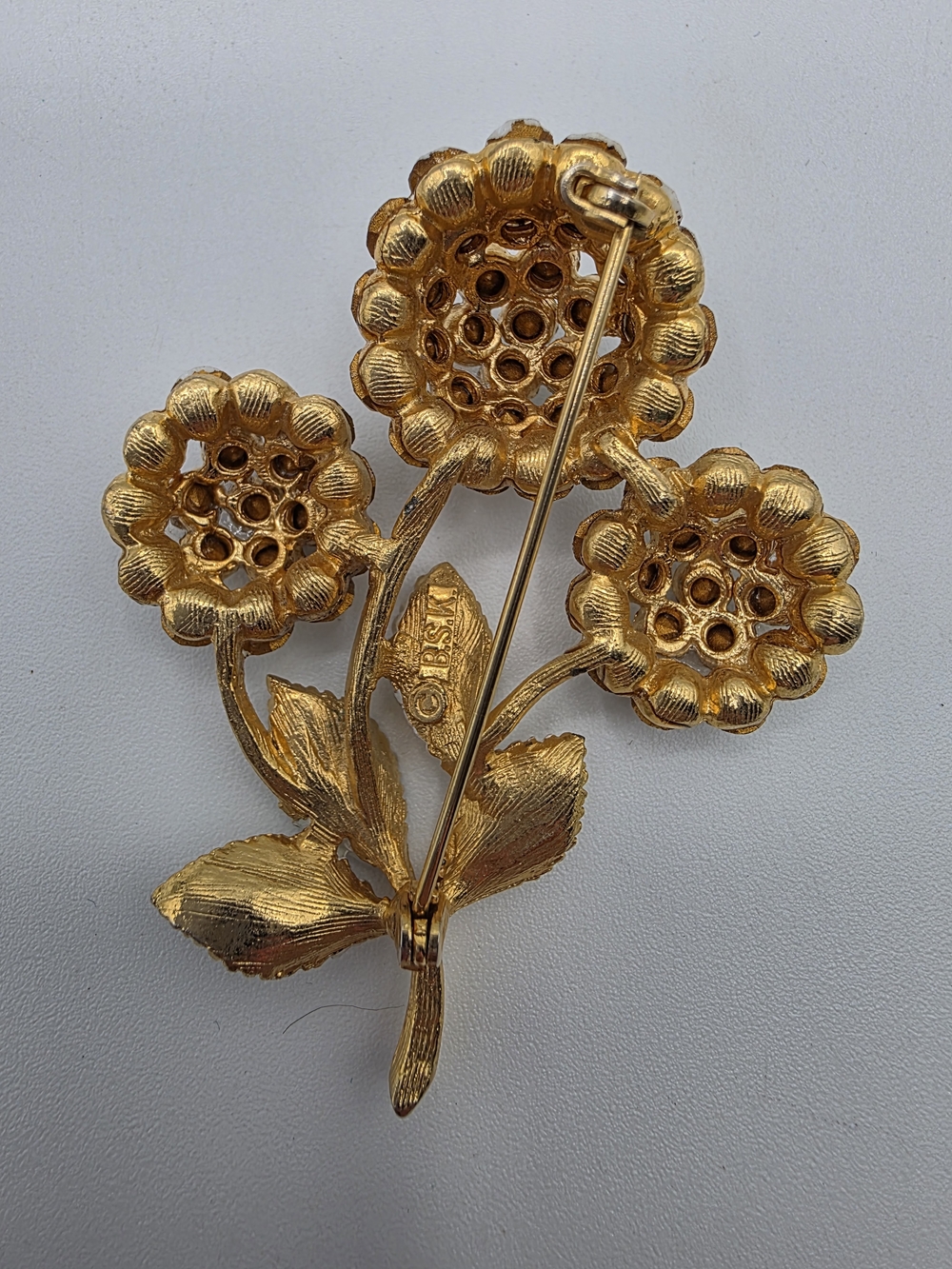 Gold-Tone Floral Cluster Brooch with White Enamel Petals - Picture 4 of 14